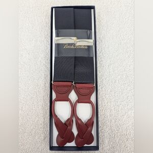 NIB Brooks Brothers Men's O/S Navy Blue Mahogany Leather Adjustable Suspenders